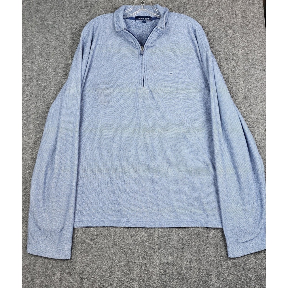 Crown‎ & Ivy Quarter Zip Pullover Mens XXL Blue Micro Stripe Mock Neck Sweater